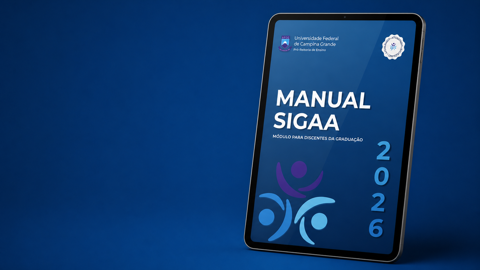 Manual SIGAA para Discentes 2026 exibido em tablet